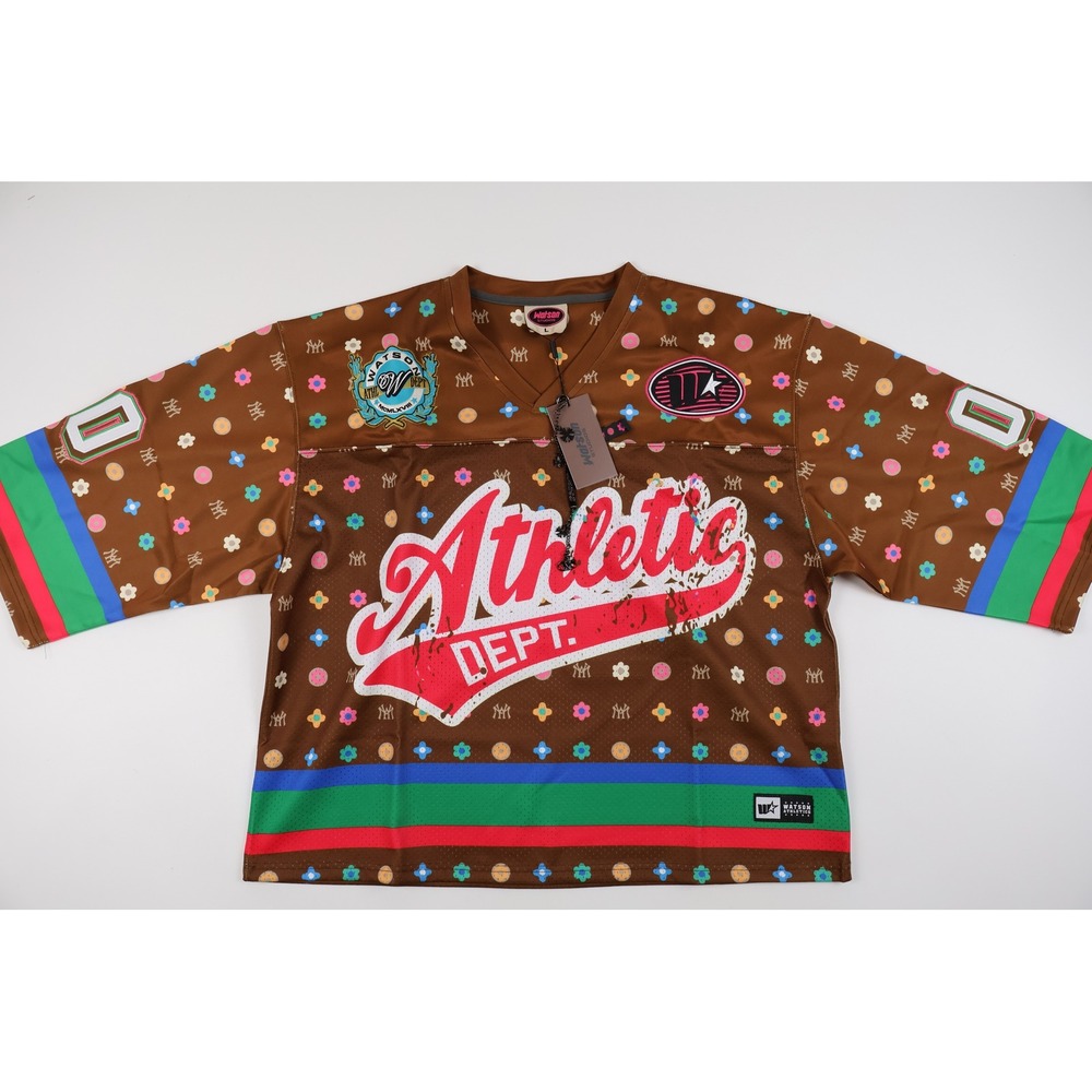 Watson Studios Football Jersey Athletic Dept Brown Floral Monogram Large NWT 150